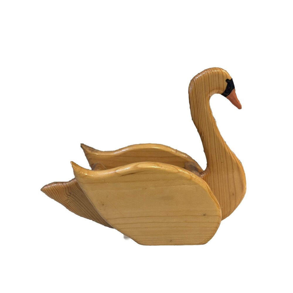 Handmade Collectible Swan Wooden Planter Statue